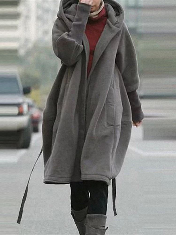

Плюс Размер Женское сплошной цвет свободные случайные пальто с капюшоном