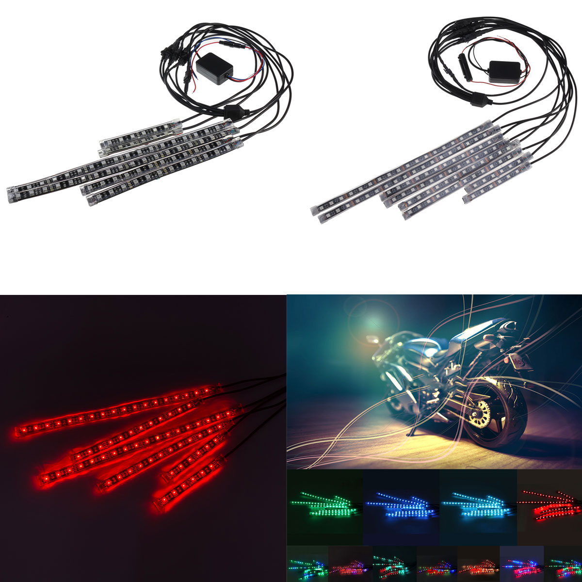 

12V 8Pcs 30CM Waterproof LED Flexible Atmosphere SMD Strip Light Underbody For Automobile Car Motorcycle Truck ATV Snowm