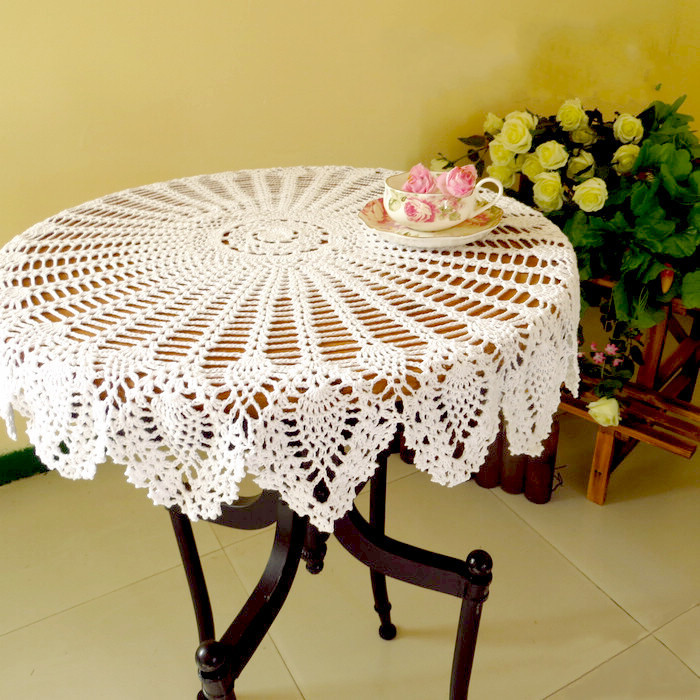 32'' Hand Crochet Round Table Cloth Runner Topper Victorian White Cotton # 