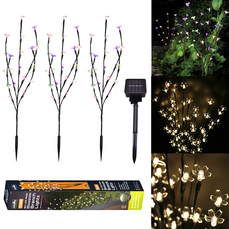 

3PCS Solar Powered Warm White Colorful White LED Branch Leaf Tree Light Outdoor Garden Path Patio Border
