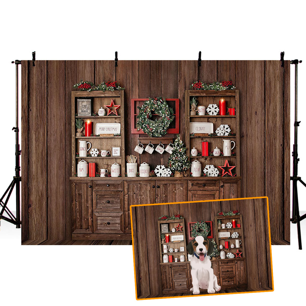 

5x3FT 7x5FT 8x6FT Wooden Wall Christmas Cabinet Photography Backdrop Background Studio Prop