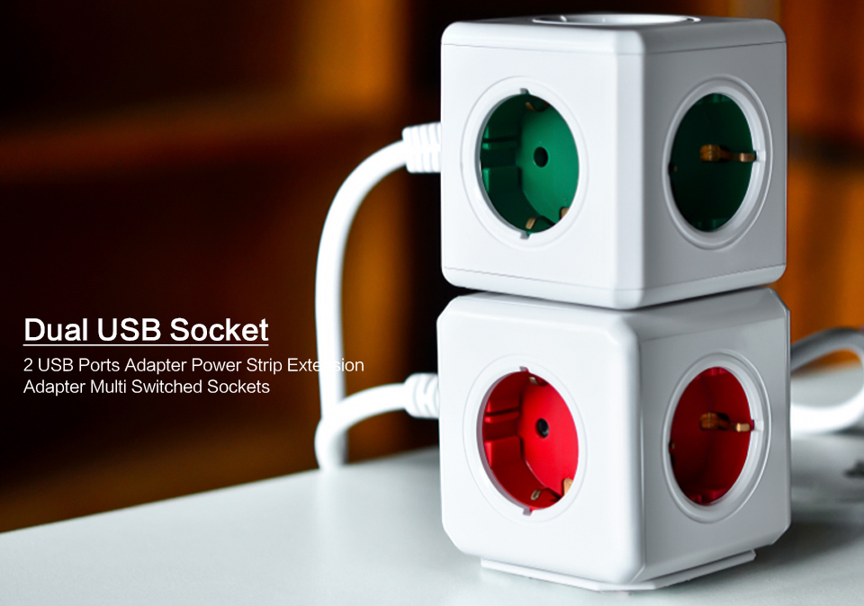 Bakeey 10A 2 USB Slot 4 EU Plug Socket Cube Power Strip Portable Outlet 11