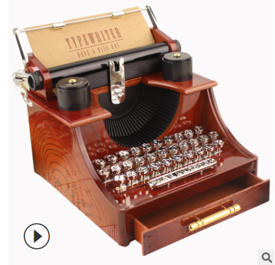 

Vintage Typewriter Style Mechanical Music Box Jewelry Storage Box with Drawer Home Decoration Christmas Valentine's Day