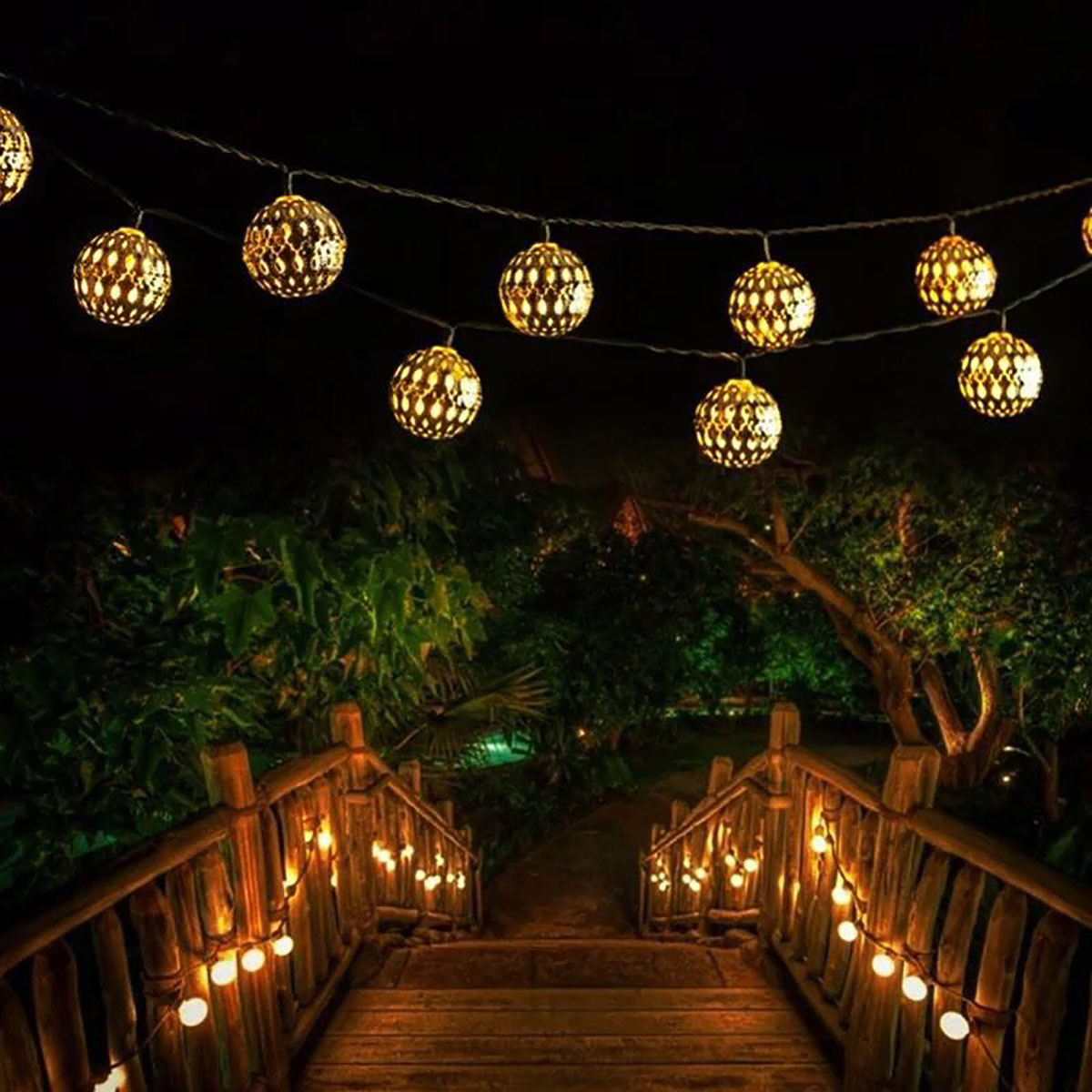 

5M 7M Moroccan Metal Ball 20/30/50 LED Solar String Light Outdoor Christmas Fairy Lamp Garden Decor
