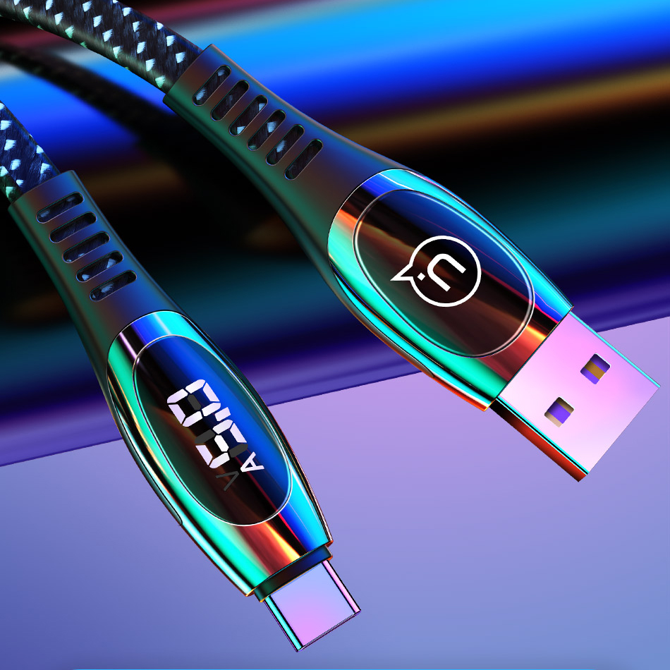 

USAMS U36 5A LED Display Real-Time Current Nylon Braided USB Type C Cable Fast Charge 1.2M Data Cable for Samsung Galaxy Xiaomi Huawei Mobile Phone