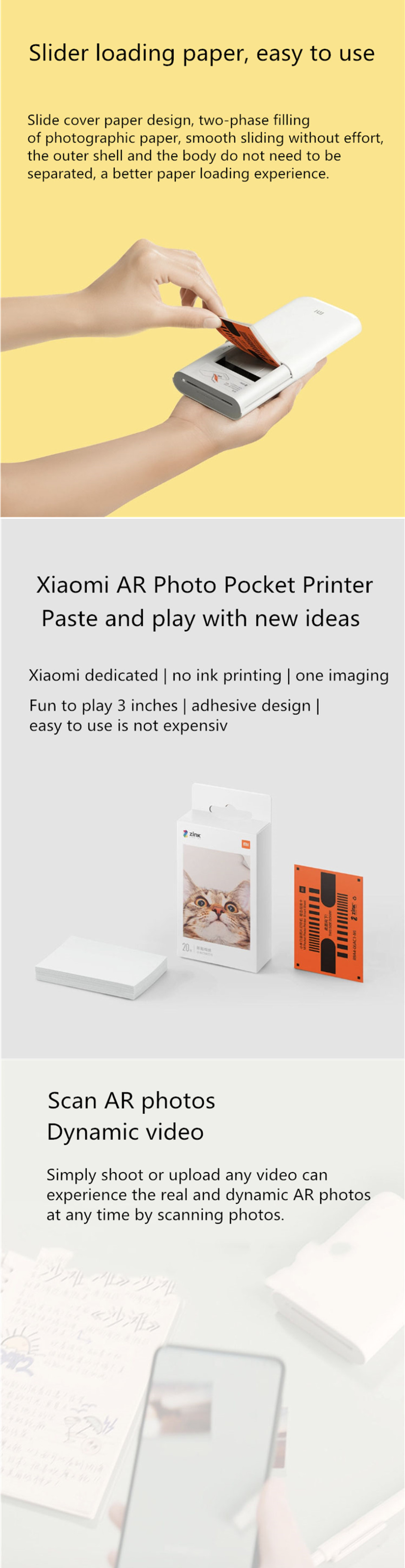 XIAOMI Pocket Photo Printer 3 Inch 300dpi AR ZINK Non-ink Mini Picture Printer bluetooth Connection 31