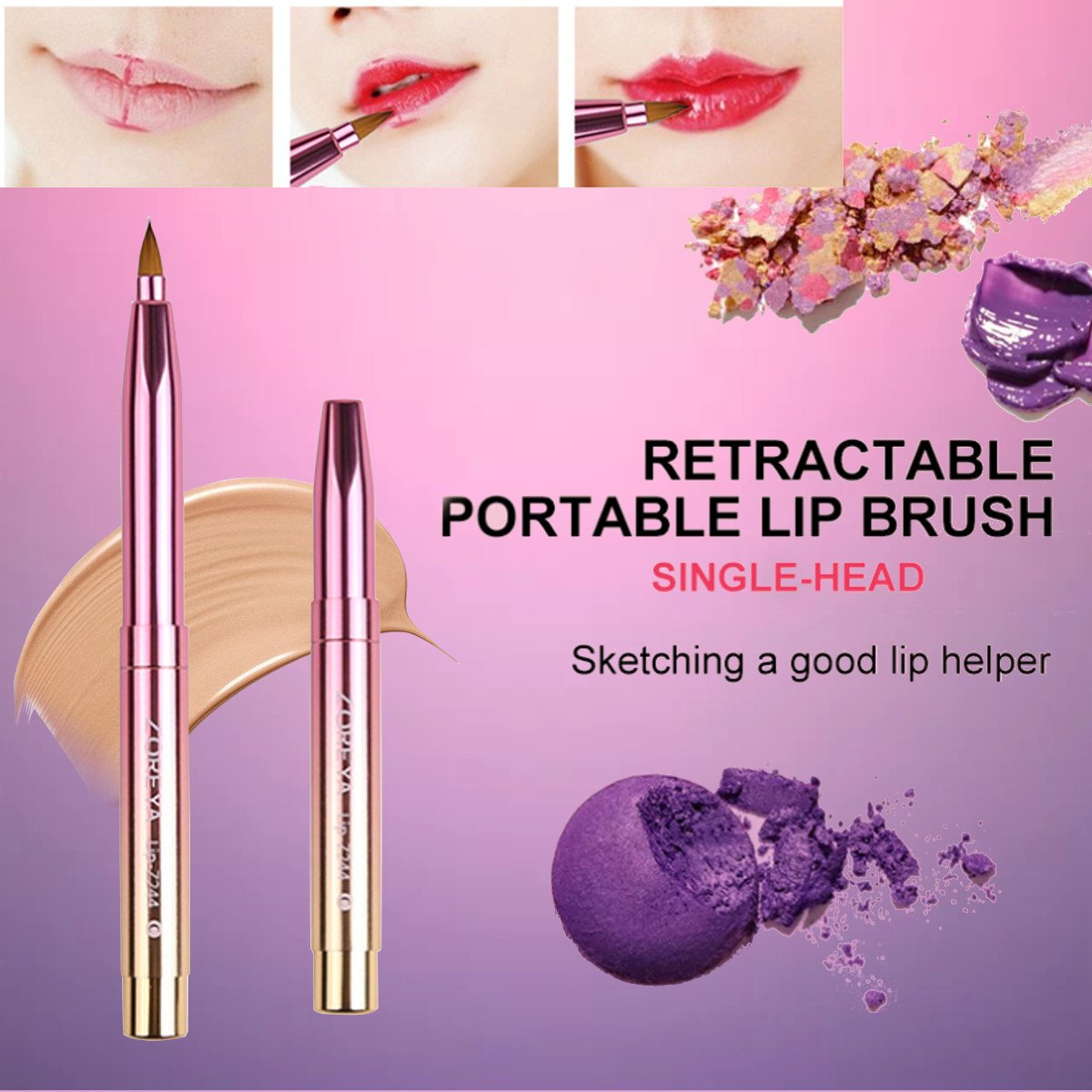 

Portable Makeup Brush Retractable Lip Brush Rayon Lip Gloss