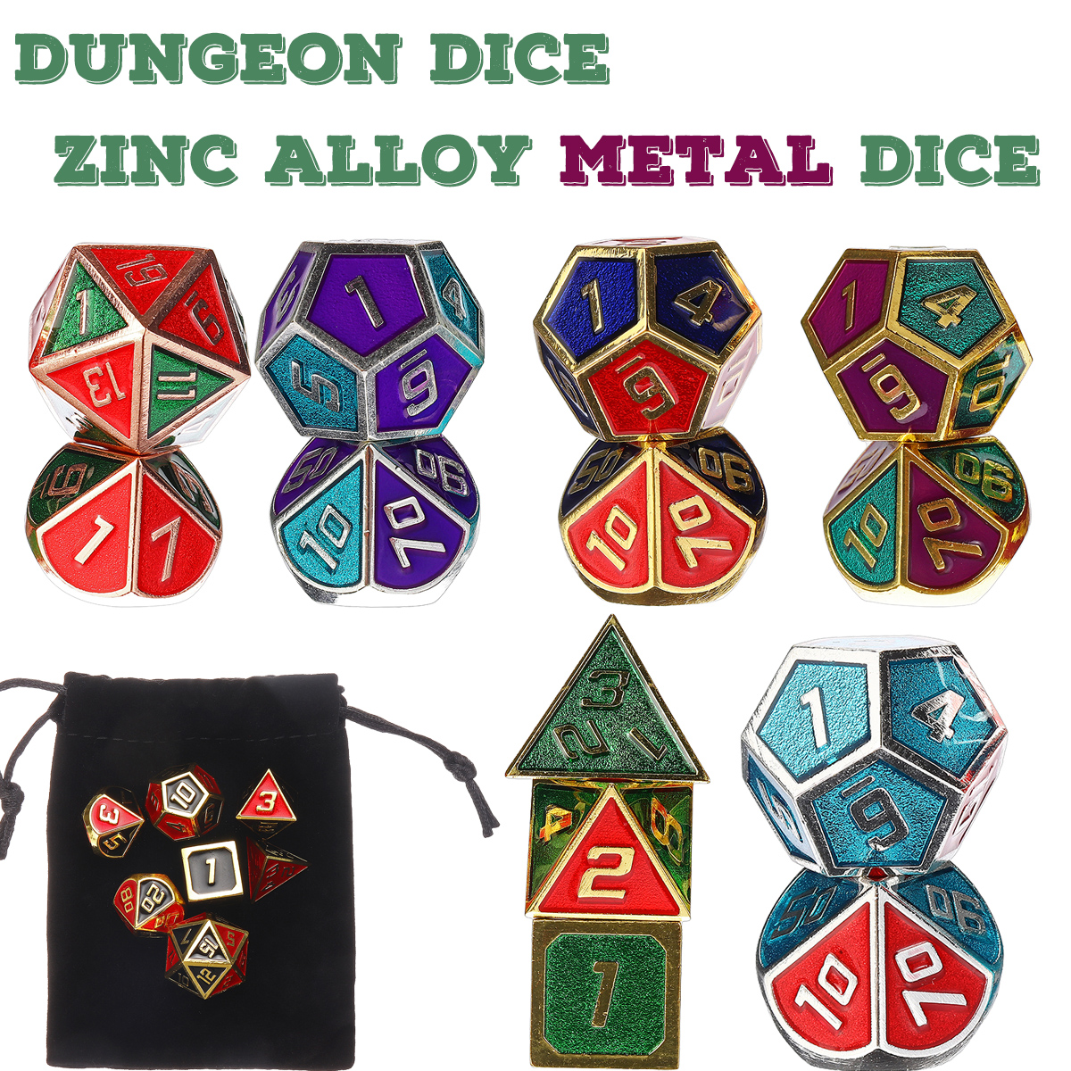 7pcs Polyhedral Dice Set Metal Dices for Dungeons&Dragons Table Games Toys A 
