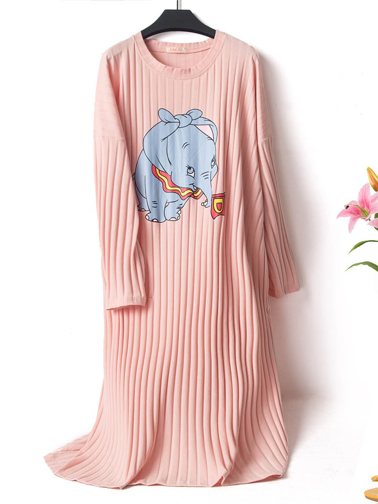 

Cotton Cartoon Printed Textured Long Sleeve Nightgown