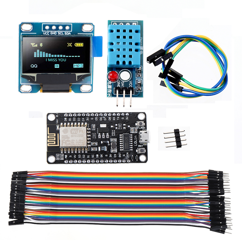 

Geekcreit® WiFi ESP8266 Starter Kit IoT NodeMCU Wireless I2C OLED Display DHT11 Temperature Humidity Sensor Module For Arduino