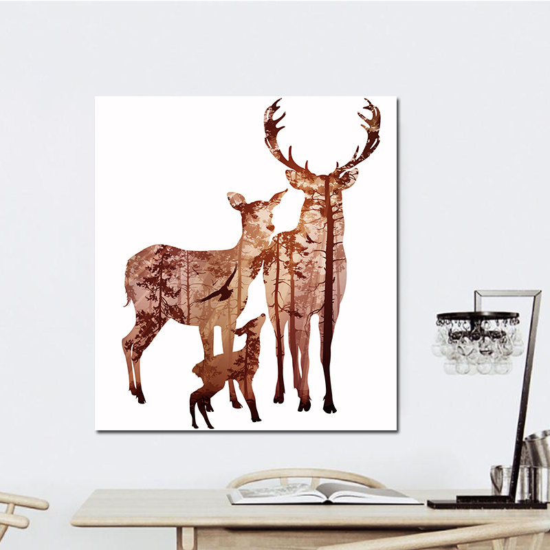 

Miico Hand Painted Oil Paintings Simple Style Deer Family A Wall Art For Home Decoration Painting