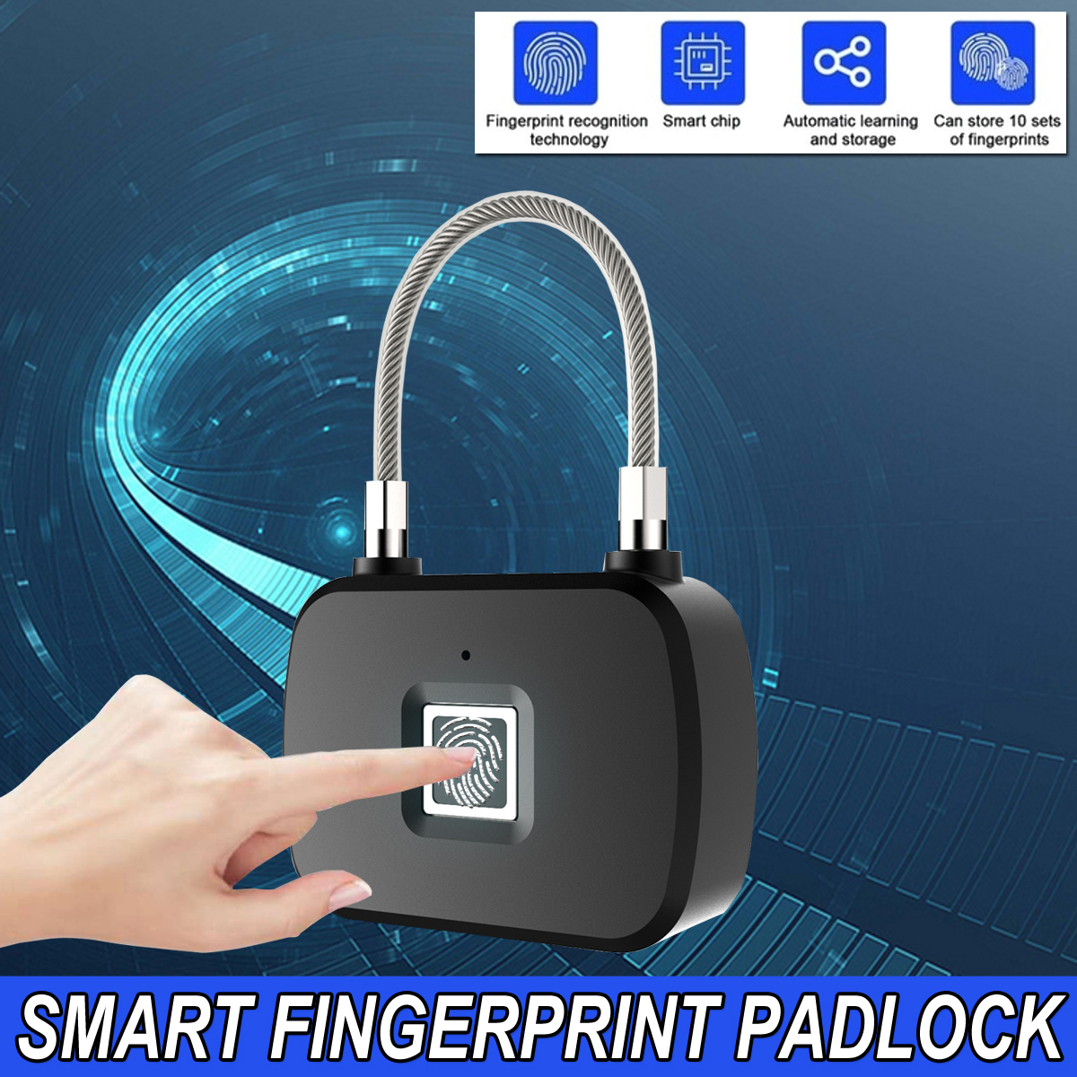 Smart Keyless Fingerprint Lock Luggage Anti-theft Security Suitcase Padlock Door 40