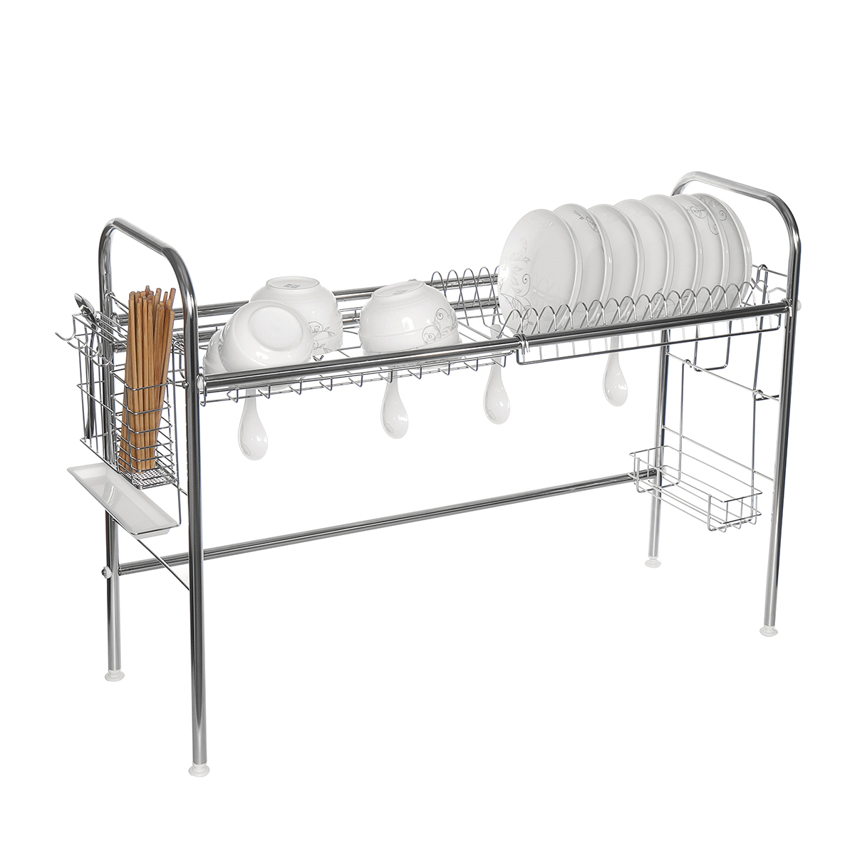 

Stainless Steel 2-Tier Dish Drying Rack Cup Drainer Strainer Holder Tray Kitchen Storage Rack