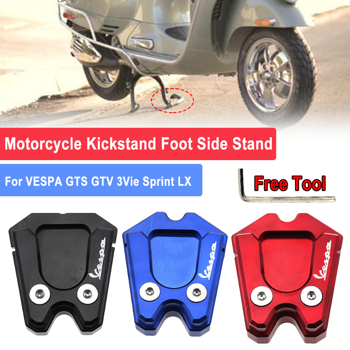 CNC Extension Plate Foot Side Stand Enlarge Pad Pedal for Vespa GTS GTV 3Vie