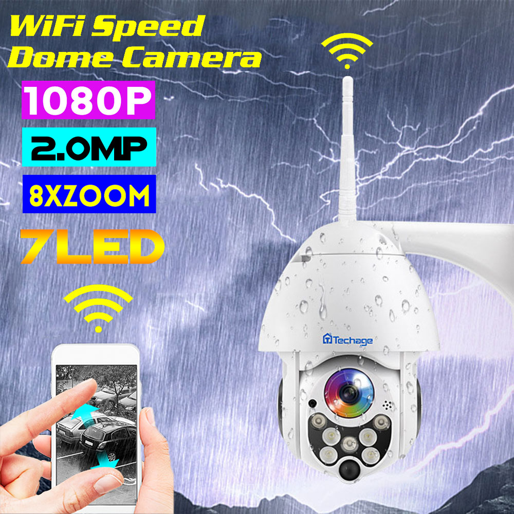 

Techage PTZ09 Panoramic 1080P 8XZoom 7 LED Waterproof Wireless PT 360° IP Camera ONVIF H.264 Two Way Audio Speed Dome WIFI Camera Baby Monitors