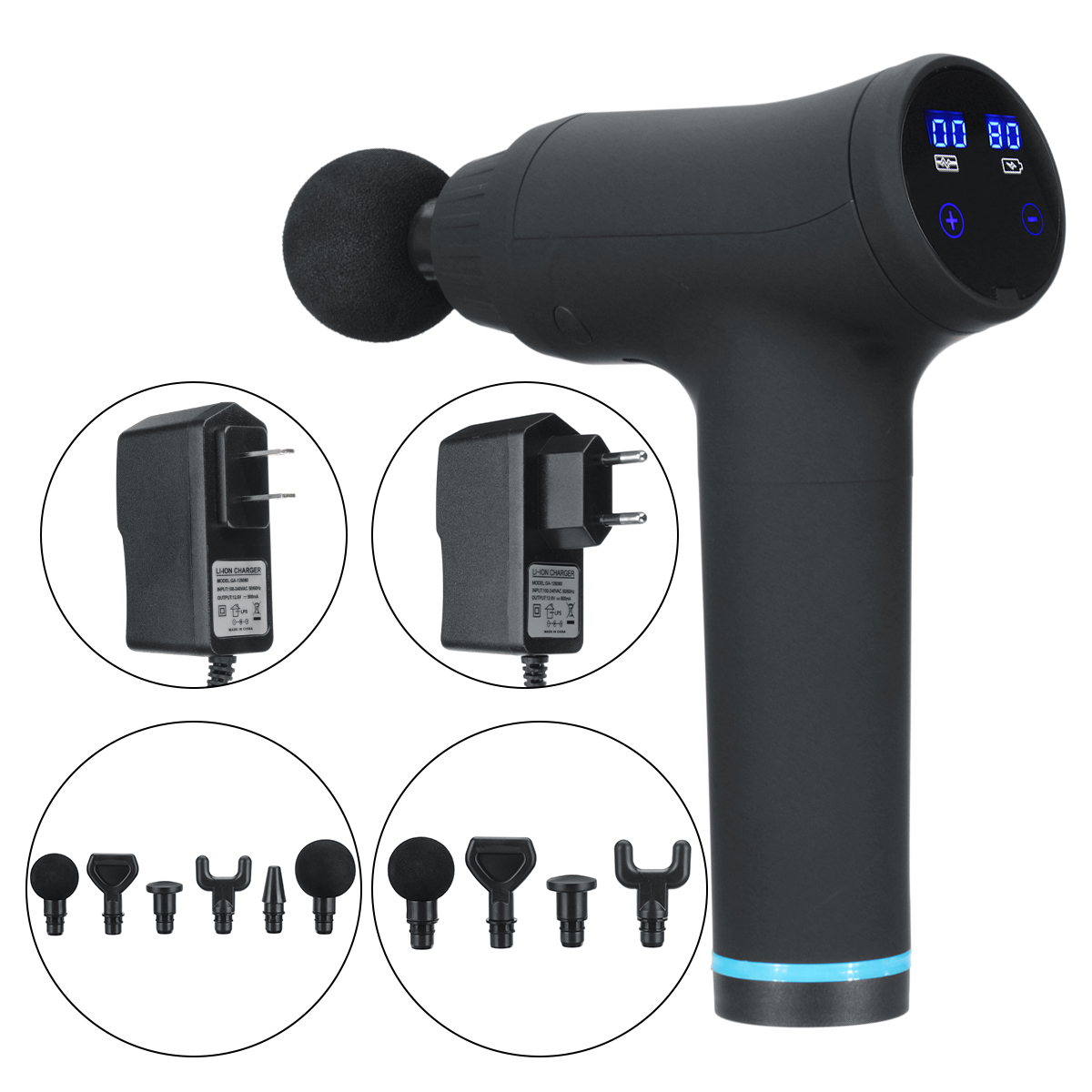 

6 Gears Electric Fascia Massager Rechargeable LCD Touch Control Silent Percussion Massage Device Deep Muscle Relaxer wit