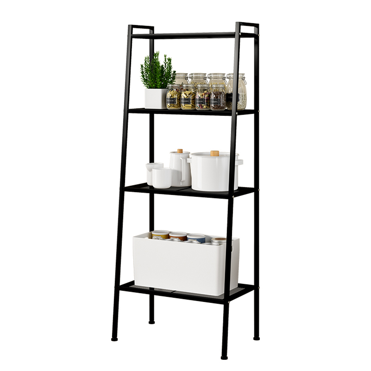 

4-Tier Durable Bookcase Bookshelf Leaning Wall Shelf Shelving Ladder Black/White