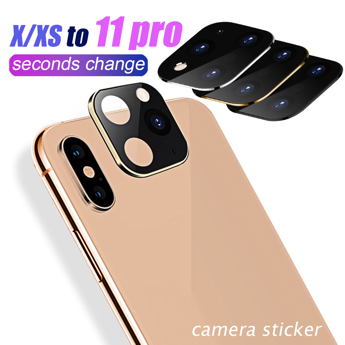

Converted Change Metal + Tempered Glass 2 in 1 Anti-scratch Phone Lens Protector Sticker for iPhone X / XS to 11 Pro