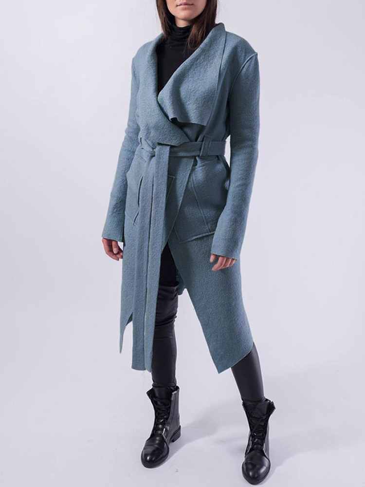 

Women Long Sleeve Lapel Solid Color Trench Coats