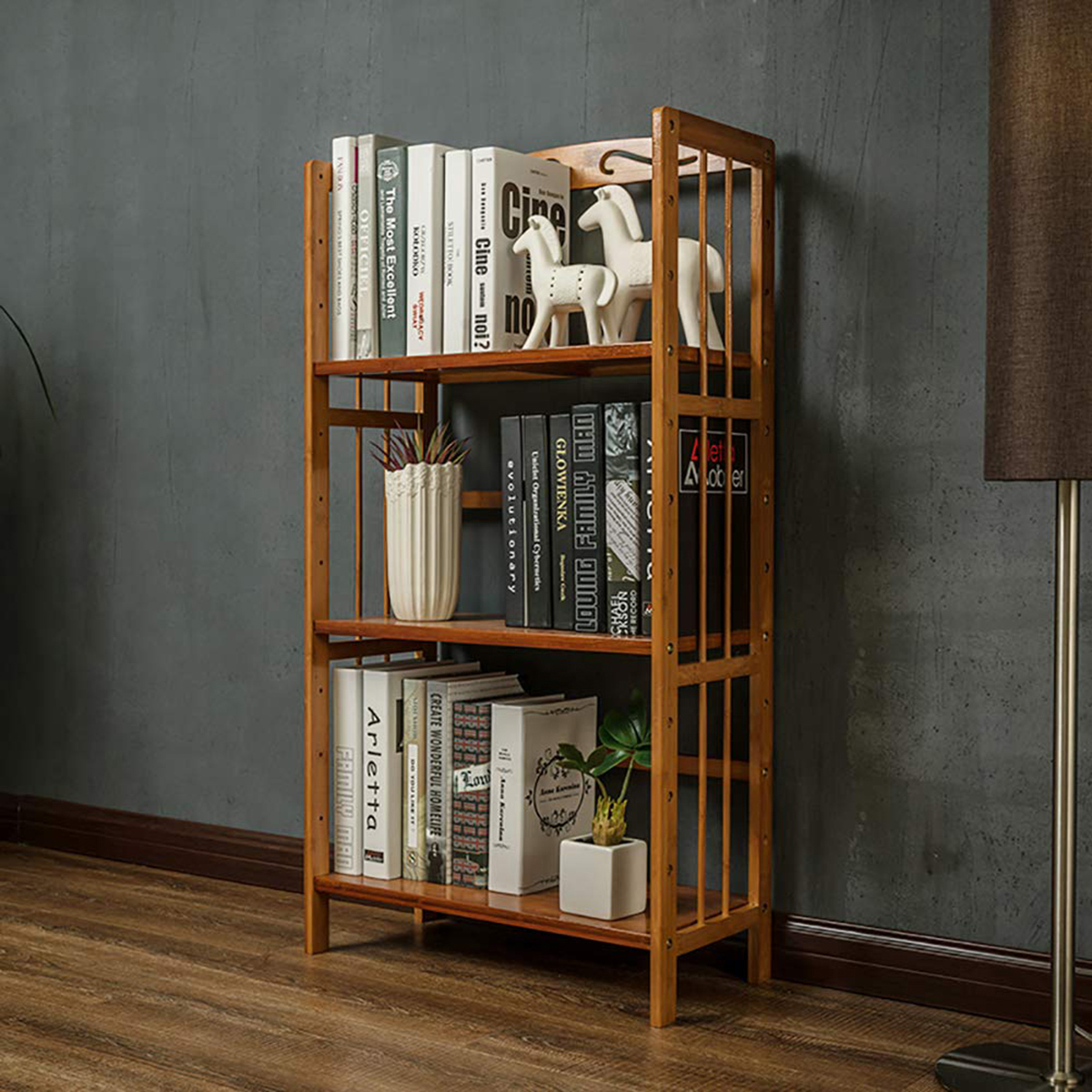 

3/4/5 Tiers Bamboo Bookshelf Books Display Storage Racks Living Room Standing Shelves Books Magazine Organizer