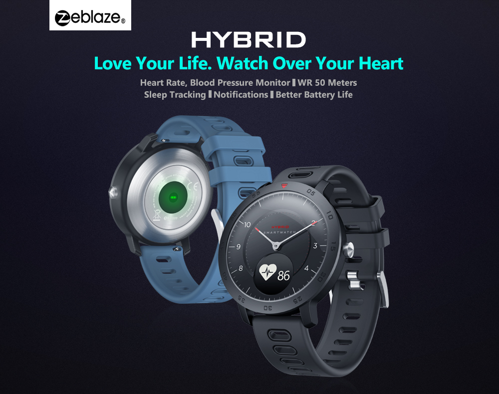 Zeblaze HYBRID Heart Rate Blood Pressure Monitor Real-time Weather Temperature Goal Reminders Dual Modes Mechanical Hands Smart Watch 7