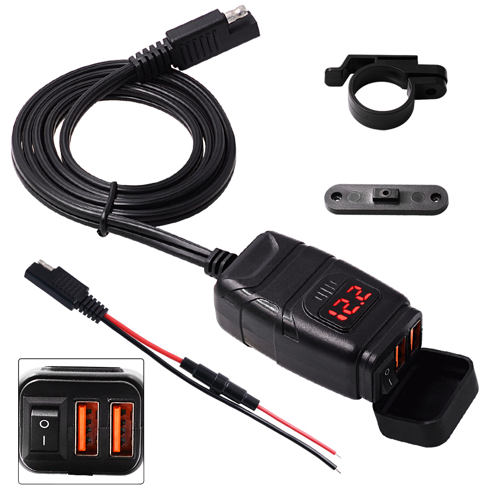 

12V QC3.0 Dual USB Charger Handlebar EquipmentQuick Change Adapter For Car Motorcycle