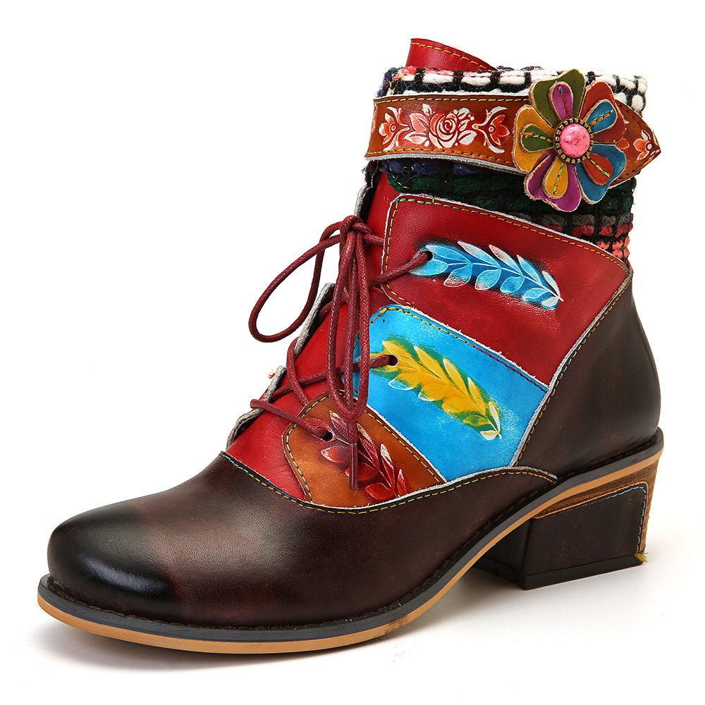 

Women Hand Painted Pattern Colorful Woollen Ankle Boots