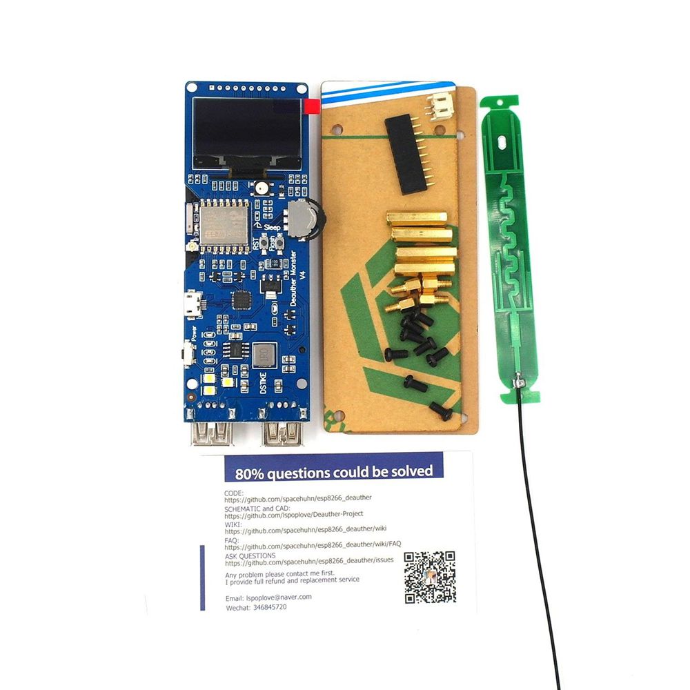 

DSTIKE WiFi Deauther Mon ster V4 ESP8266 Development Board Reverse Protection with Antenna and Case 18650 Power Bank 5V 2A