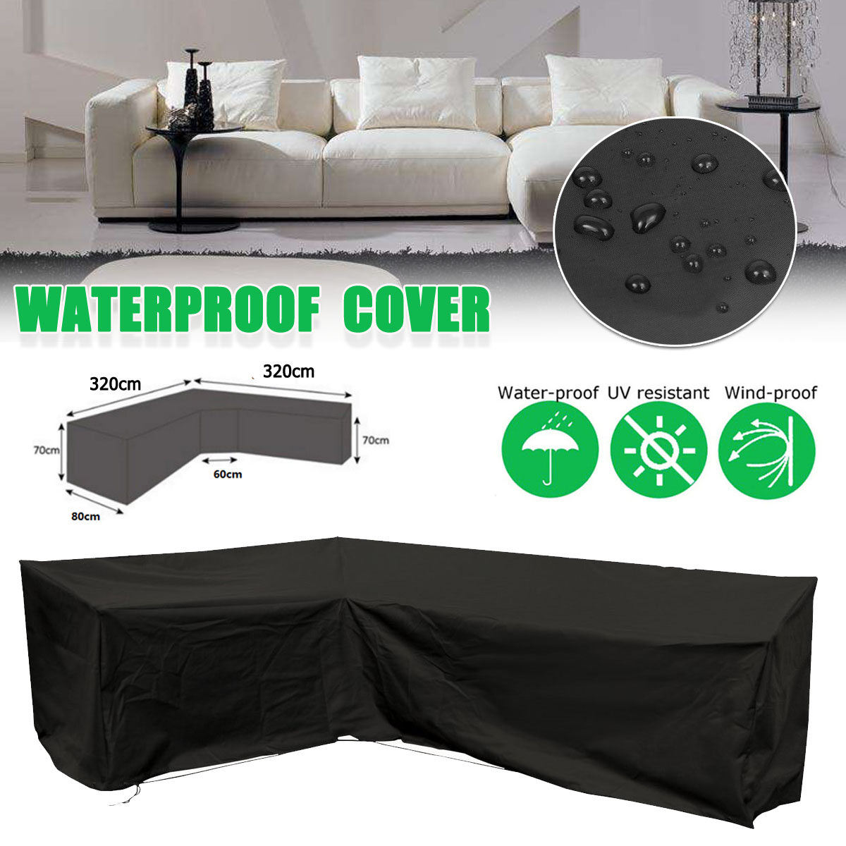 L Shape Sofa Cover Patio Garden Furniture Waterproof Anti UV Protector 320x320cm 6
