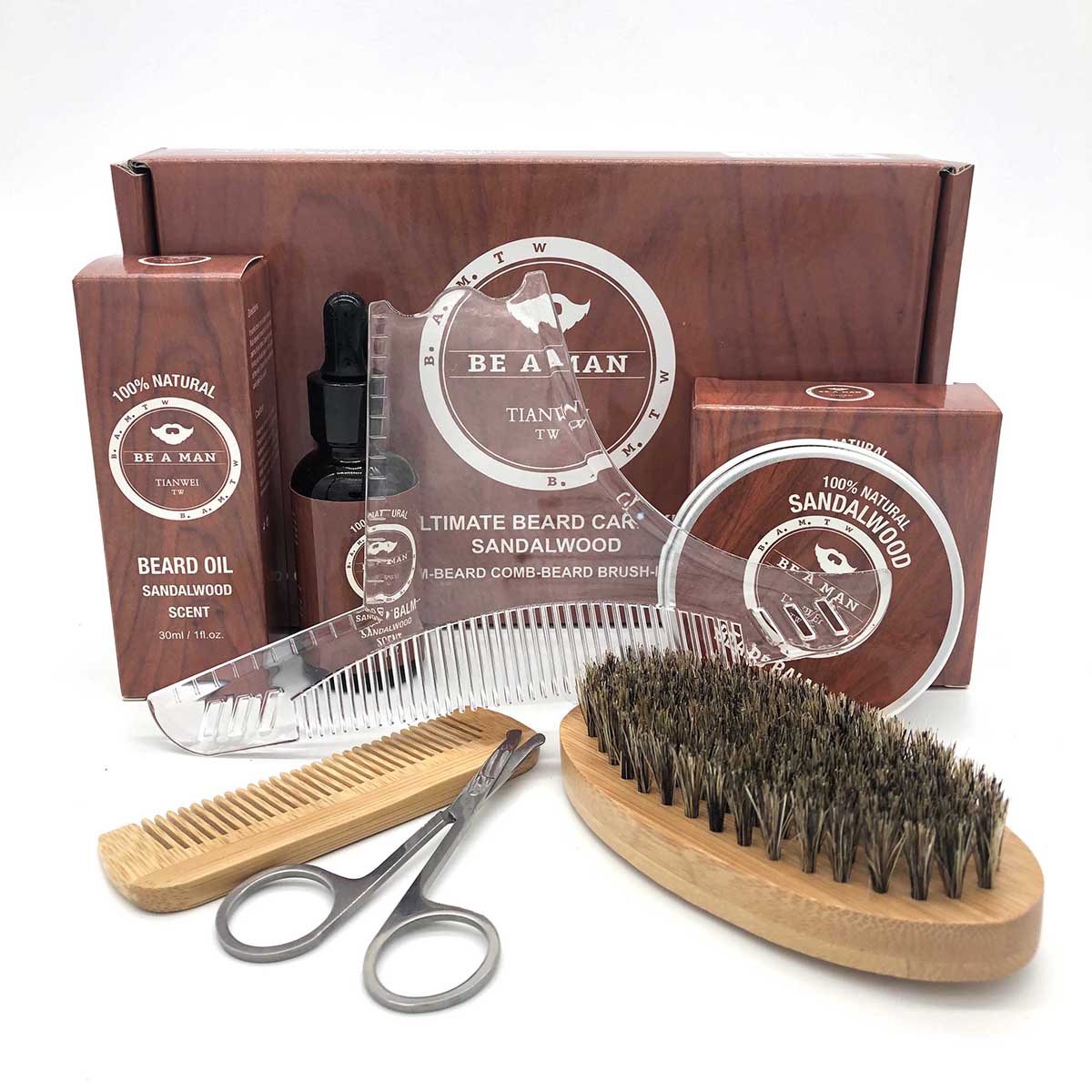 

6Pcs/set Beard Care Comb Beard Balm Beard Oil Brush Grooming Styling Tool Kit