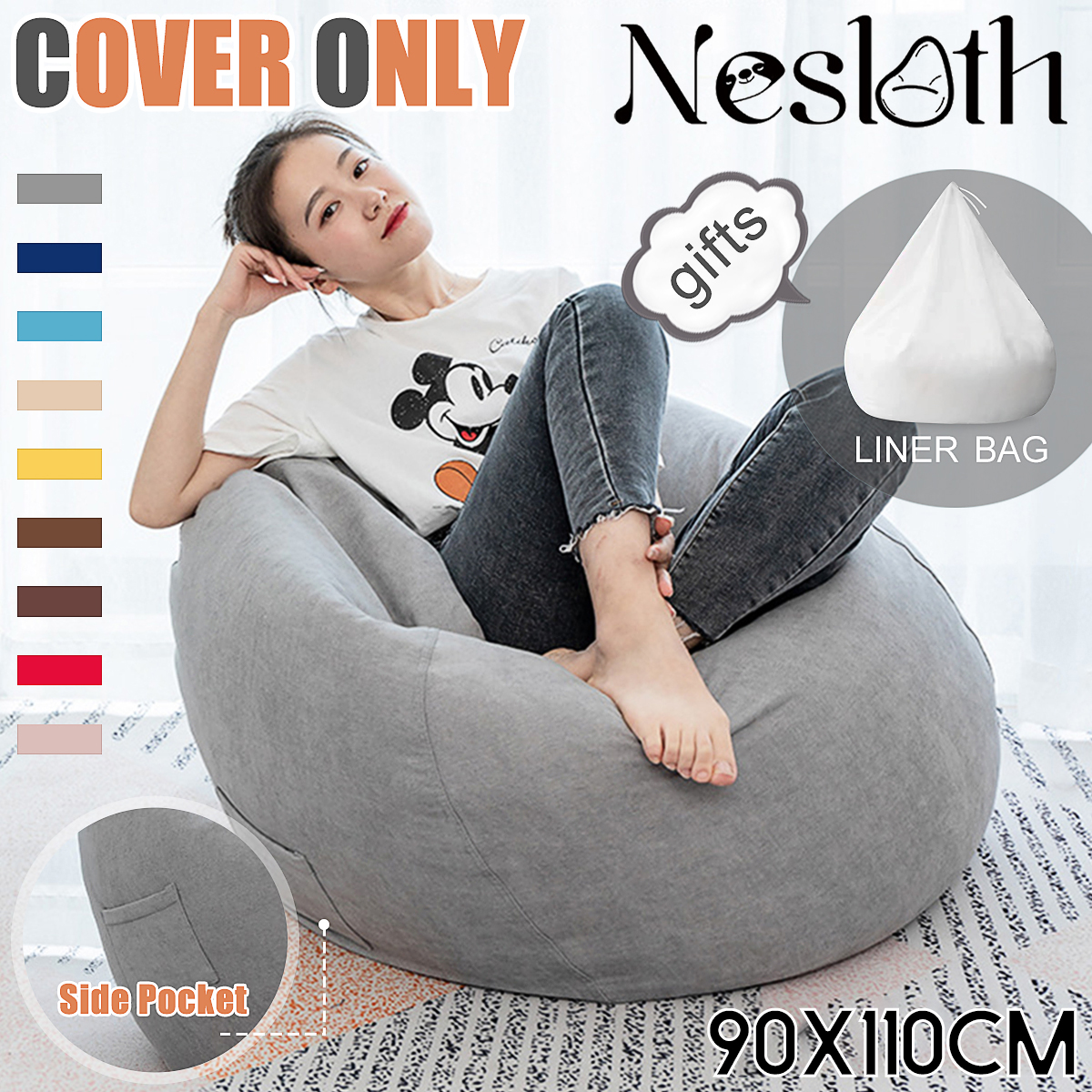 NESLOTH 90*110cm Soft Bean Bag Chairs Couch Sofa Cover Indoor Lazy Sofa For Adults 1