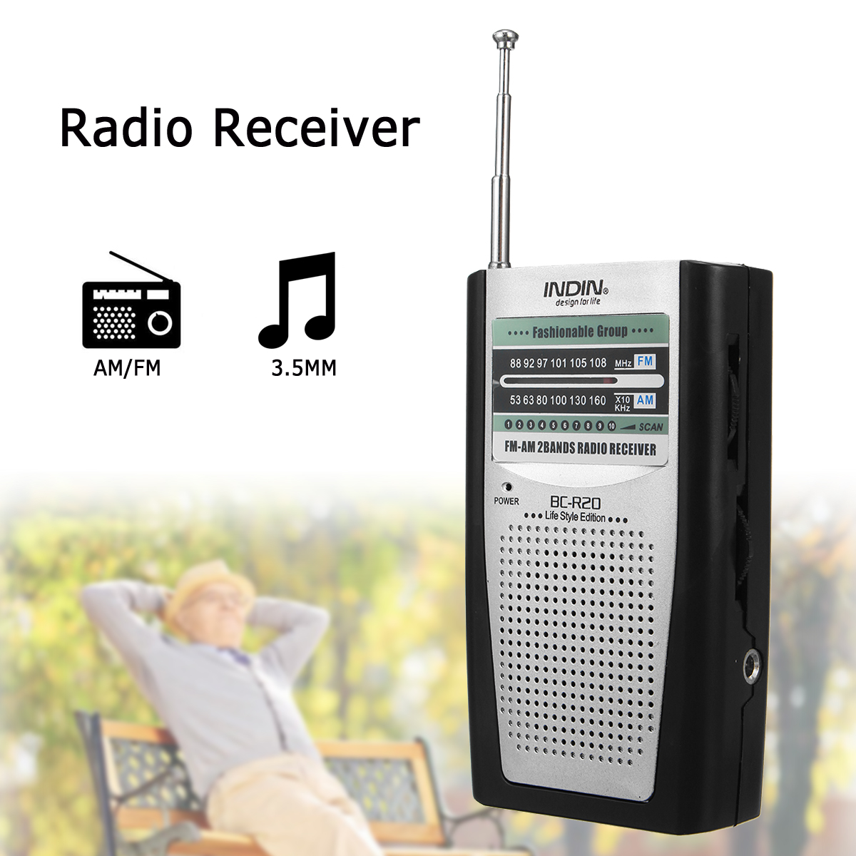 Small Radio Stereo FM 88-108/AM 53-160 Built-in Loudspeaker f/ the Elderly 