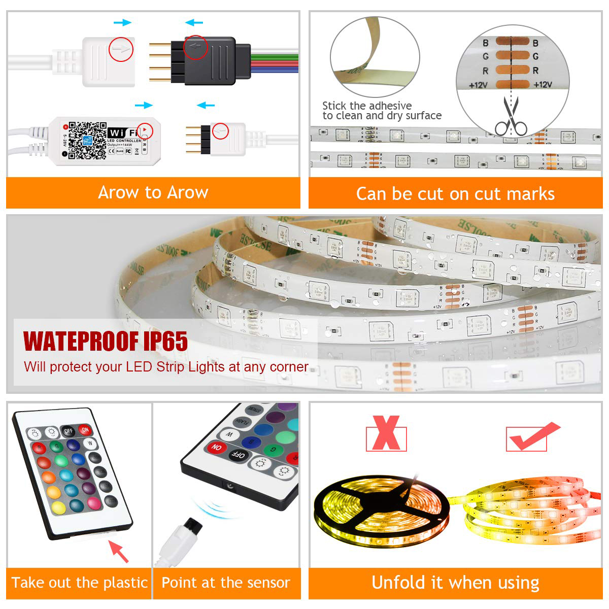 5M 10M IP65 IP20 Color Changeable WiFi Smart LED Strip Light + 24Keys IR Remote Control + Adapter + Controller