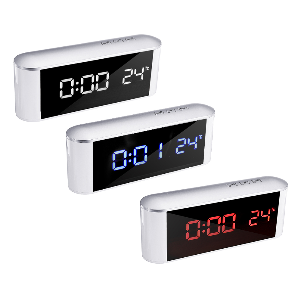 

Digital USB Mirror Alarm Clock LED Screen Button Thermometer Snooze Table Clocks Night Lihgt Time Desktop Clocks