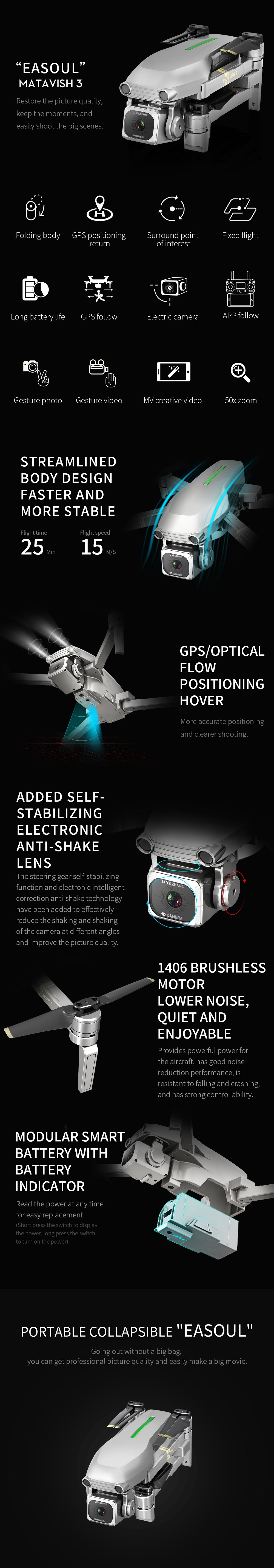 L109-S MATAVISH3 5G Anti-shake Aerial Drone With 4K 1080P HD Camera 50X Zoom GPS Foldable Brushless RC Quadcopter 43