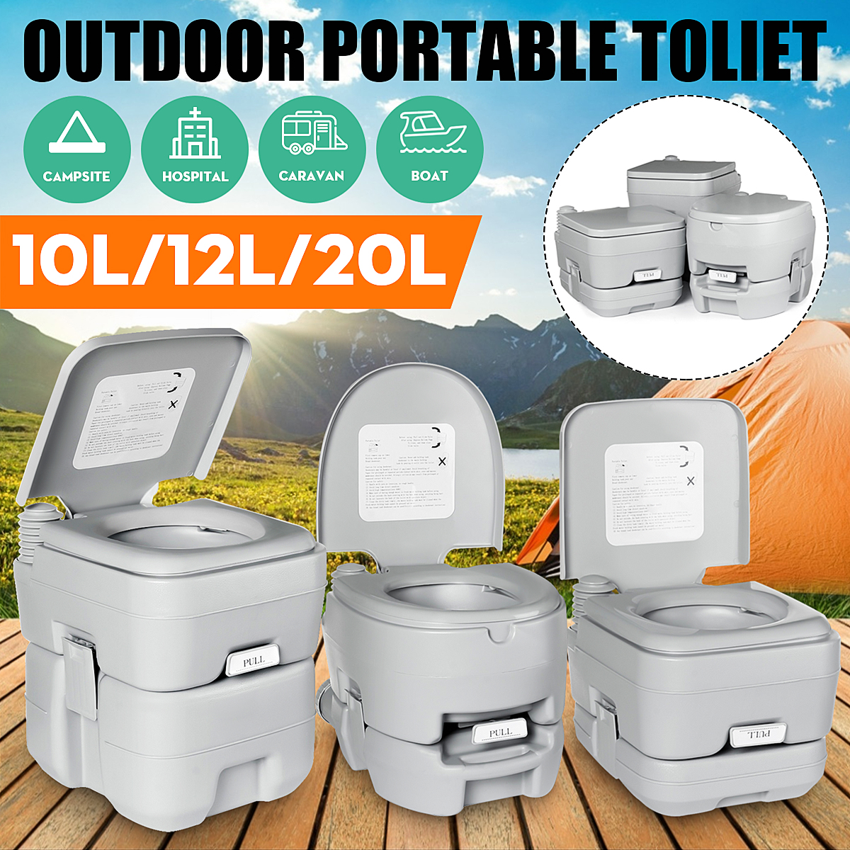 Portable Camping Loo Caravan Potty Picnic Festival Portable Flush Toilet 10 L