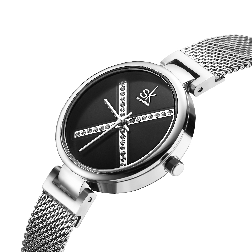 

SHENGKE SK K0102 Crystal X Шаблон Полный стальной ремешок Женское Деловые кварцевые часы