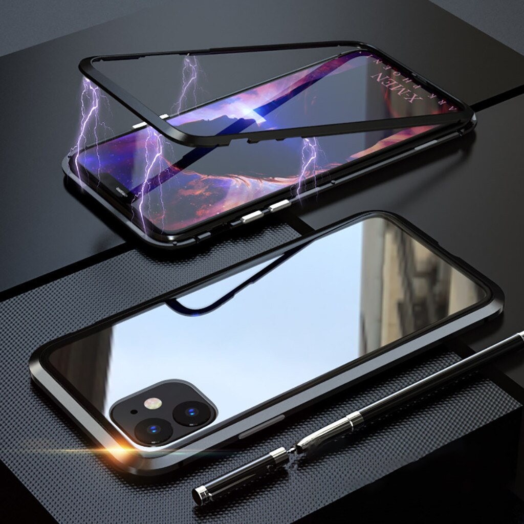 

Bakeey Luxury Magnetic Adsorption Metal Back Tempered Glass Protective Case for iPhone 11 6.1 inch