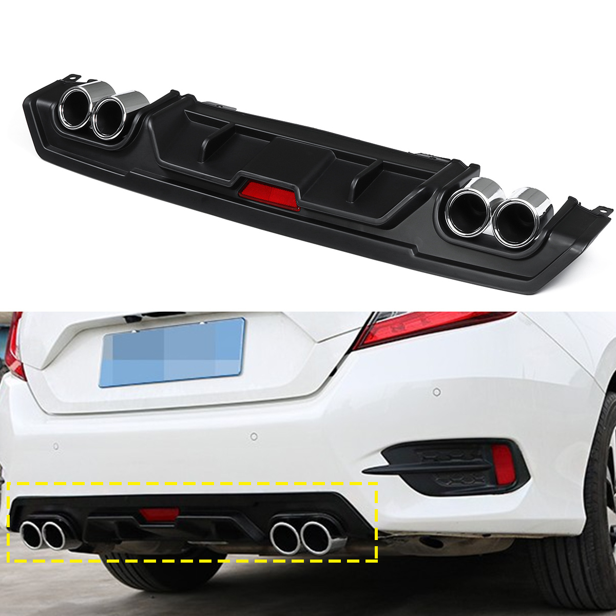 

Rear Lower Bumper Diffuser JDM Style with Dual Exhaust Tip Decor For Honda Civic 10th 2016-2018