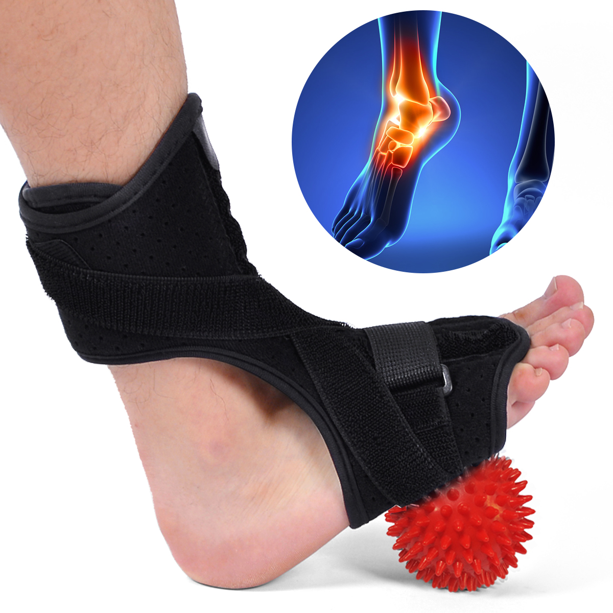 

Plantar Fasciitis Night Splint Drop Foot Orthotic Brace with Hard Spiky Massage Ball for Effective Relief from Achilles