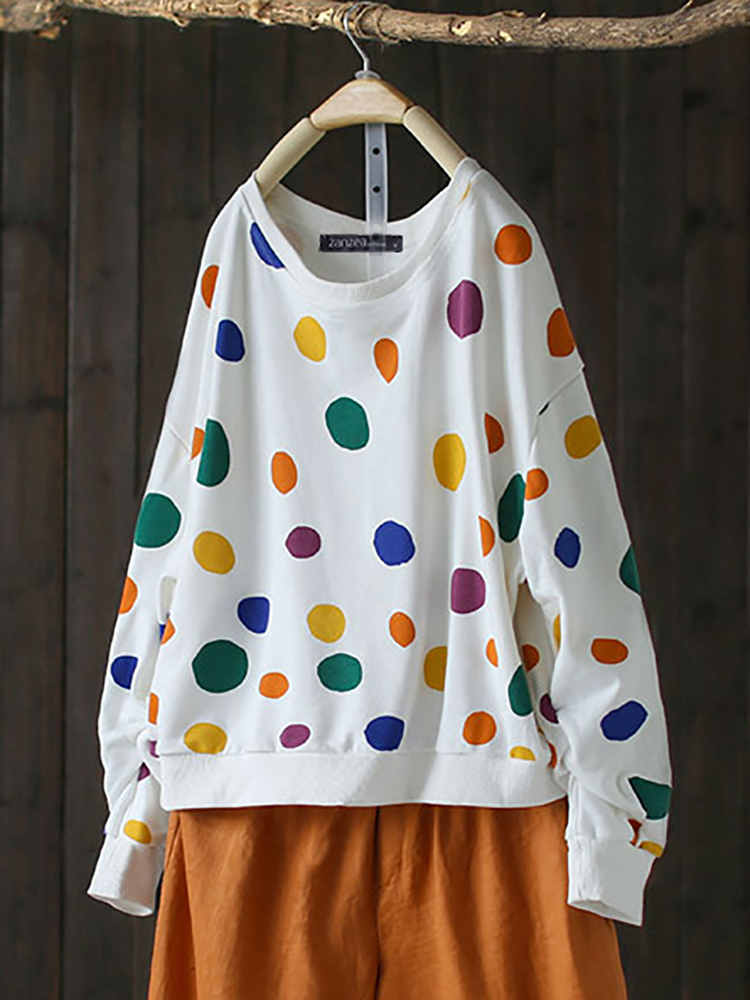

Causal Polka Dot Print O-neck Long Sleeved Sweatshirt