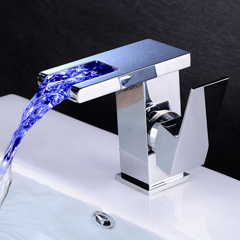 

Waterfall LED Bathroom Basin Sink Faucet Widespread Brass Mixer Tap Single Lever Tap