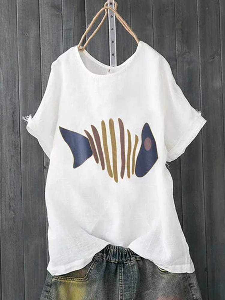 

Summer Fishbone Print T-Shirts