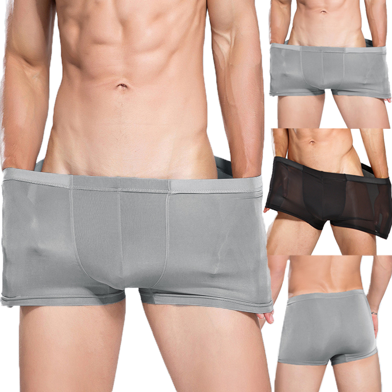 

Men Ice Silk Elastic Waist Underwear UnderPants Breathable Trunk Boxer Shorts
