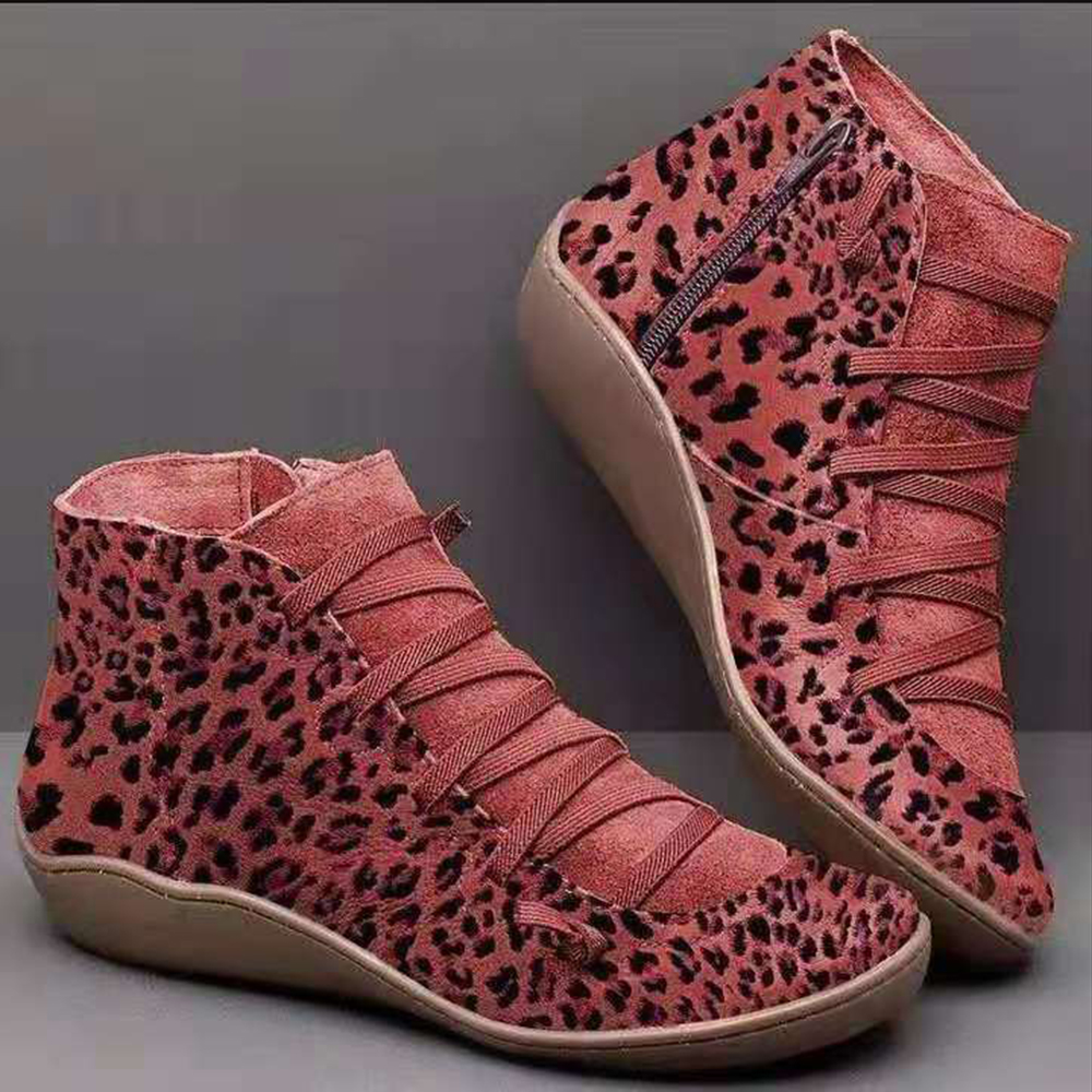 

Women Large Size Suede Leopard Grain Slip On Comnfy Casual Ankle Short Boots
