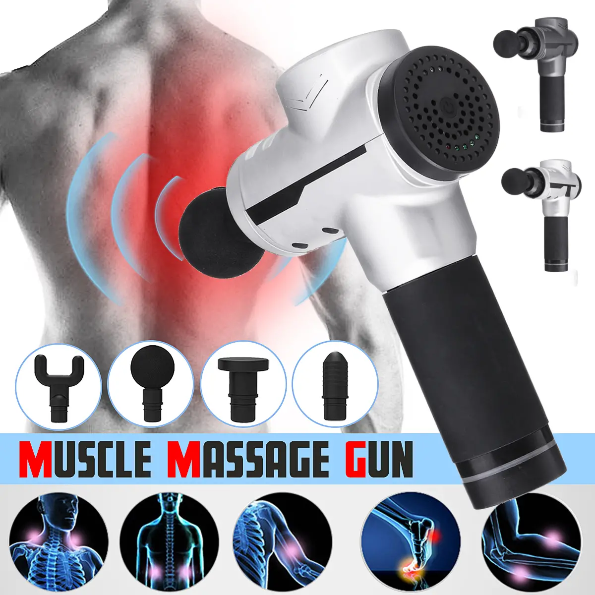 3 Speed Deep Tissue Muscle Massager Relaxation Vibration Electric Massager Cordless Percussion Massage G un Rechargeable Handheld Stimulation With 4 Head
