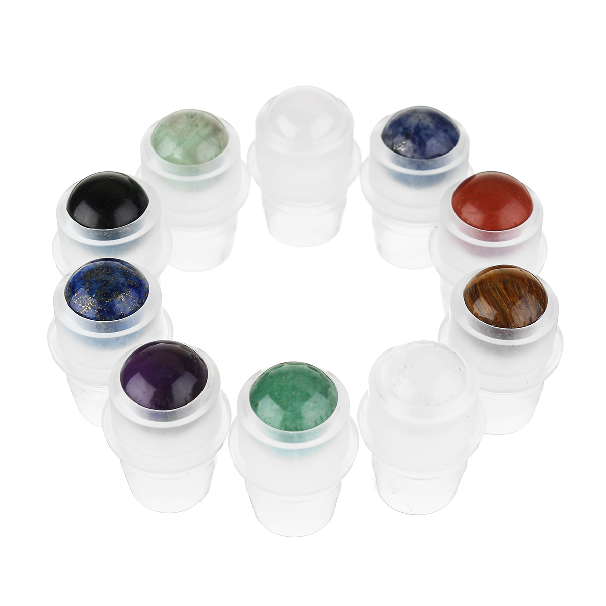 

10Pcs Gemstone Essential Oil Bottles Refillable Roll-On Roller Storage Bottle Healing Crystals