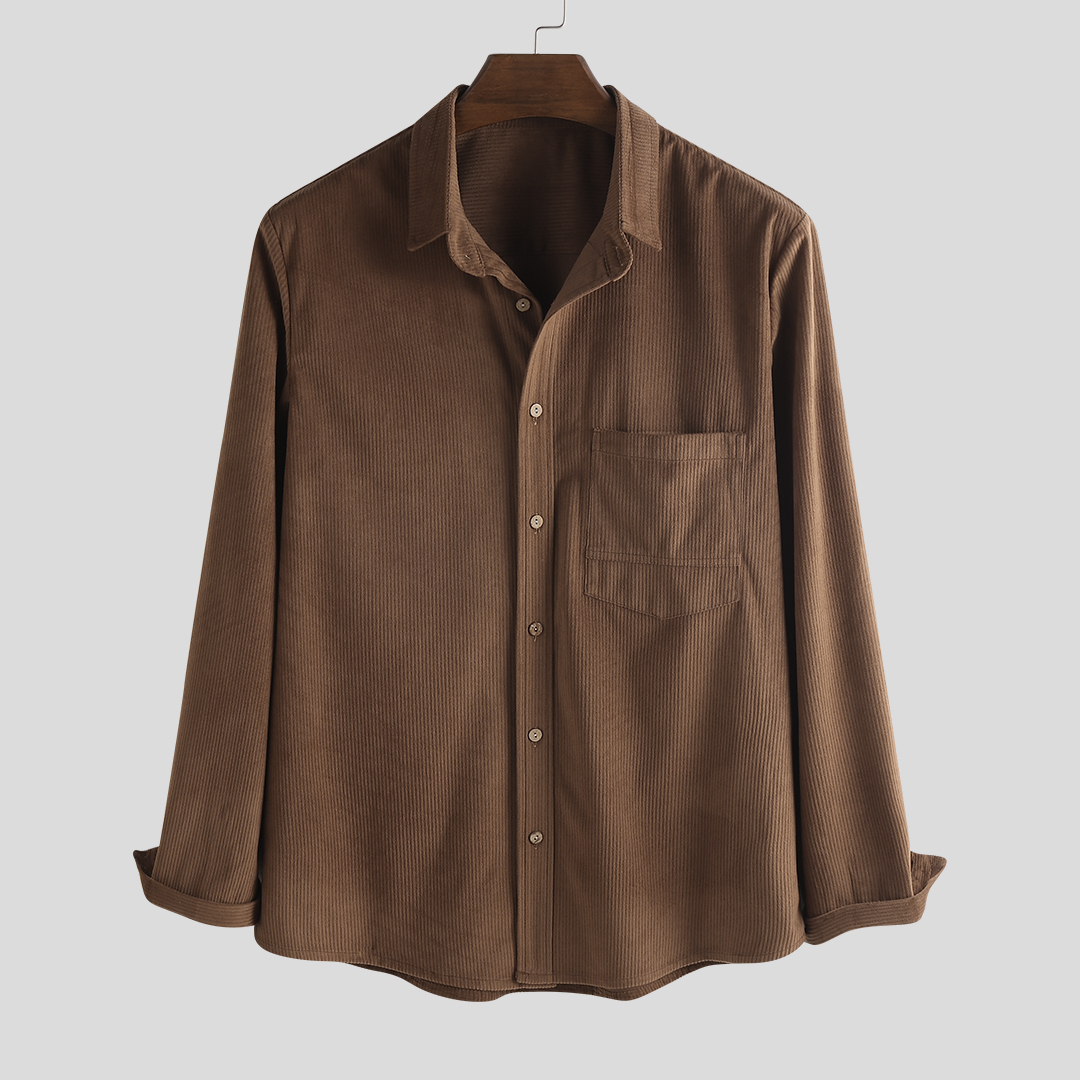 

Mens Vintage Corduroy Buttons Pocket Long Sleeve Shirts