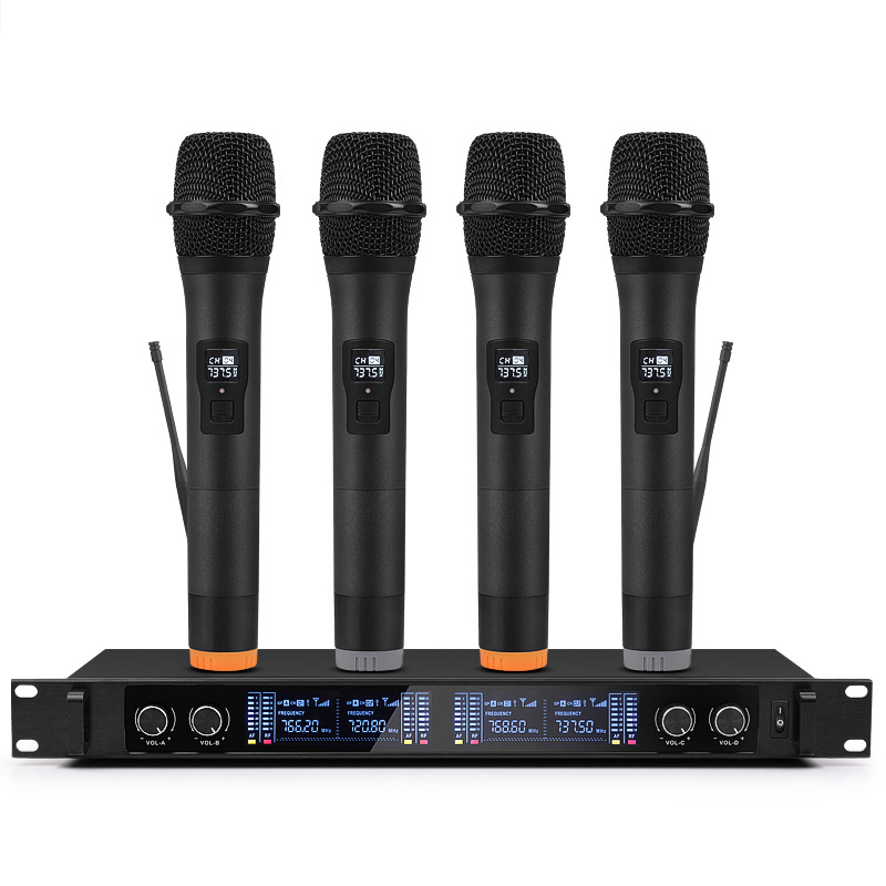 

Professional UHF 4 Channel 2 Channel Wireless Handheld Microphone System Mic for Stage Church Family Party Karaoke Meeting