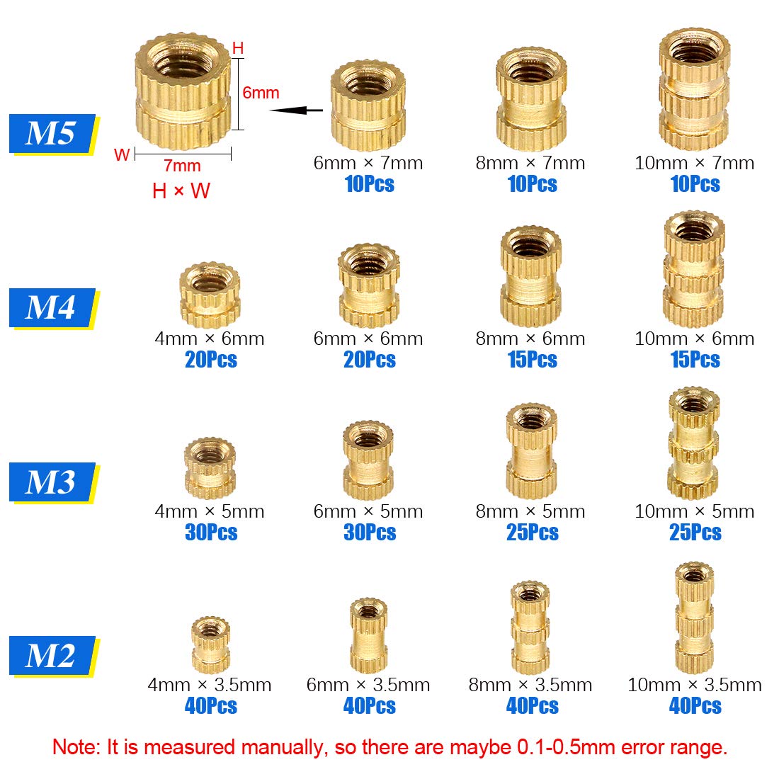 Brass Knurled Threaded Insert Embedment Nuts x 5mm 50 Pcs Details about   M3 x 8mm L OD 